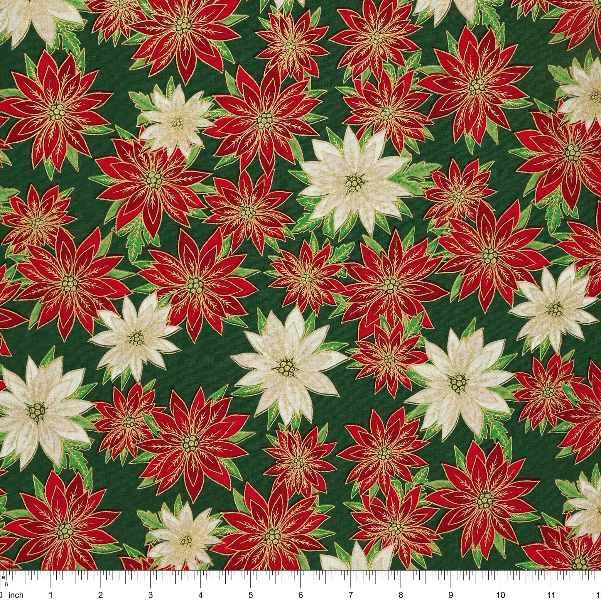 Holiday Nouveau Fabric Collection - Poinsettias In Bloom Forest Green - Image 3