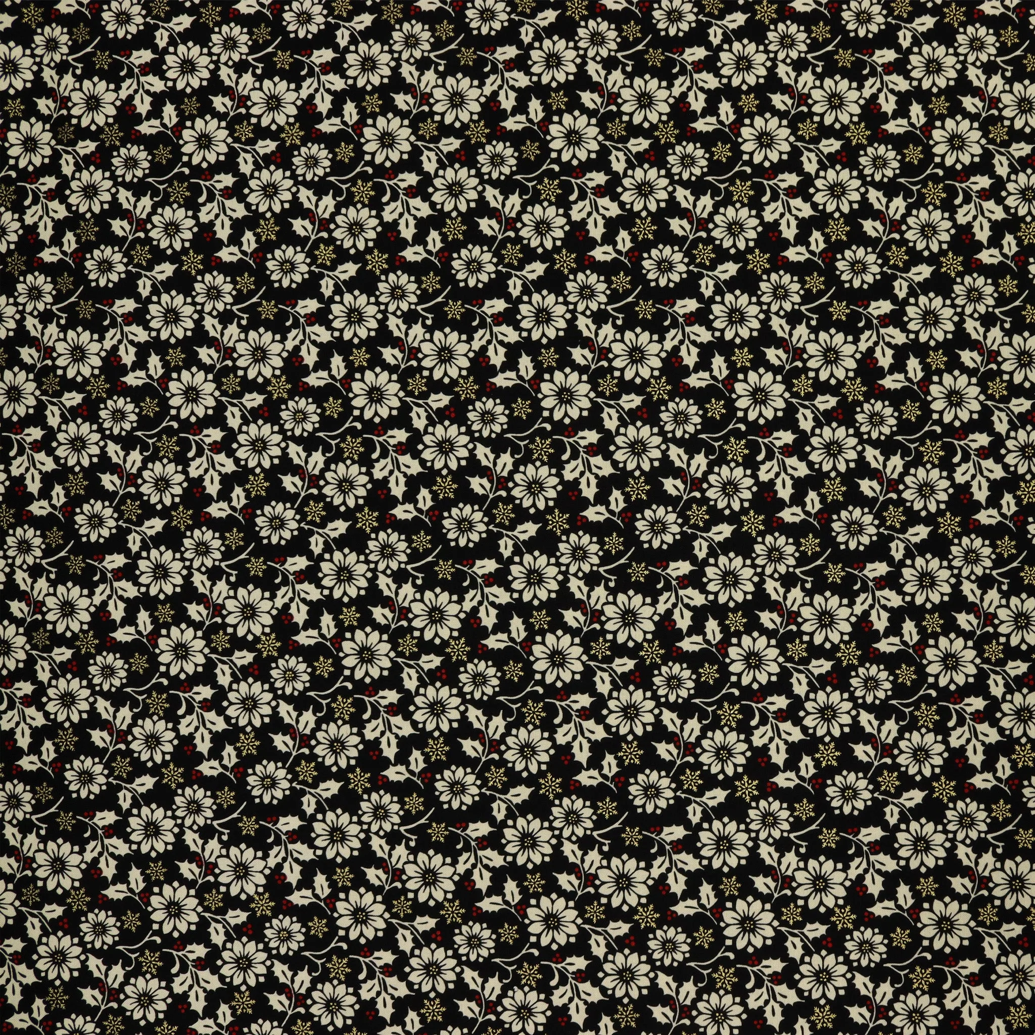 Holiday Tidings Fabric Collection - Flower Berry Black