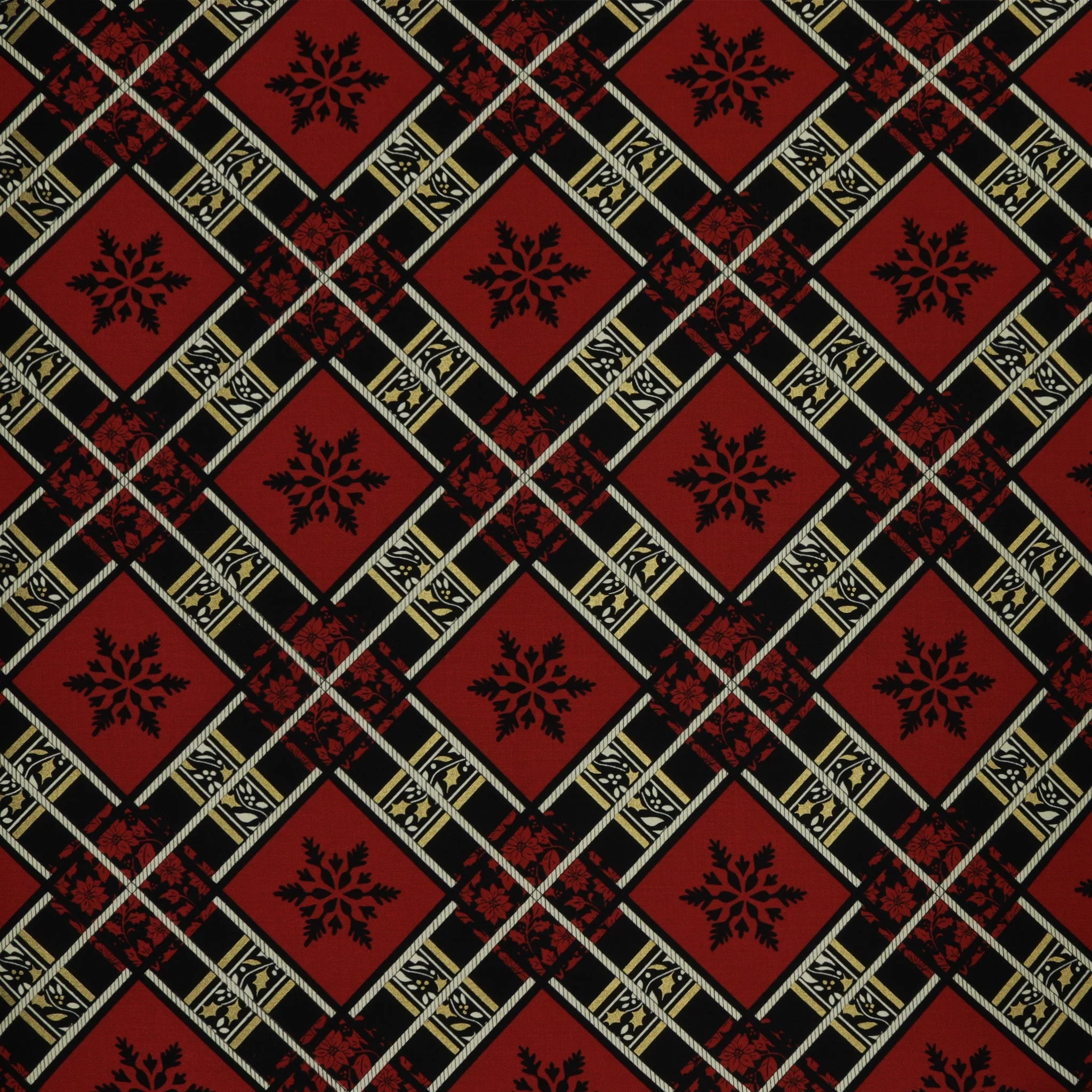 Holiday Tidings Fabric Collection - Snowflake Diamond Burgundy/Black