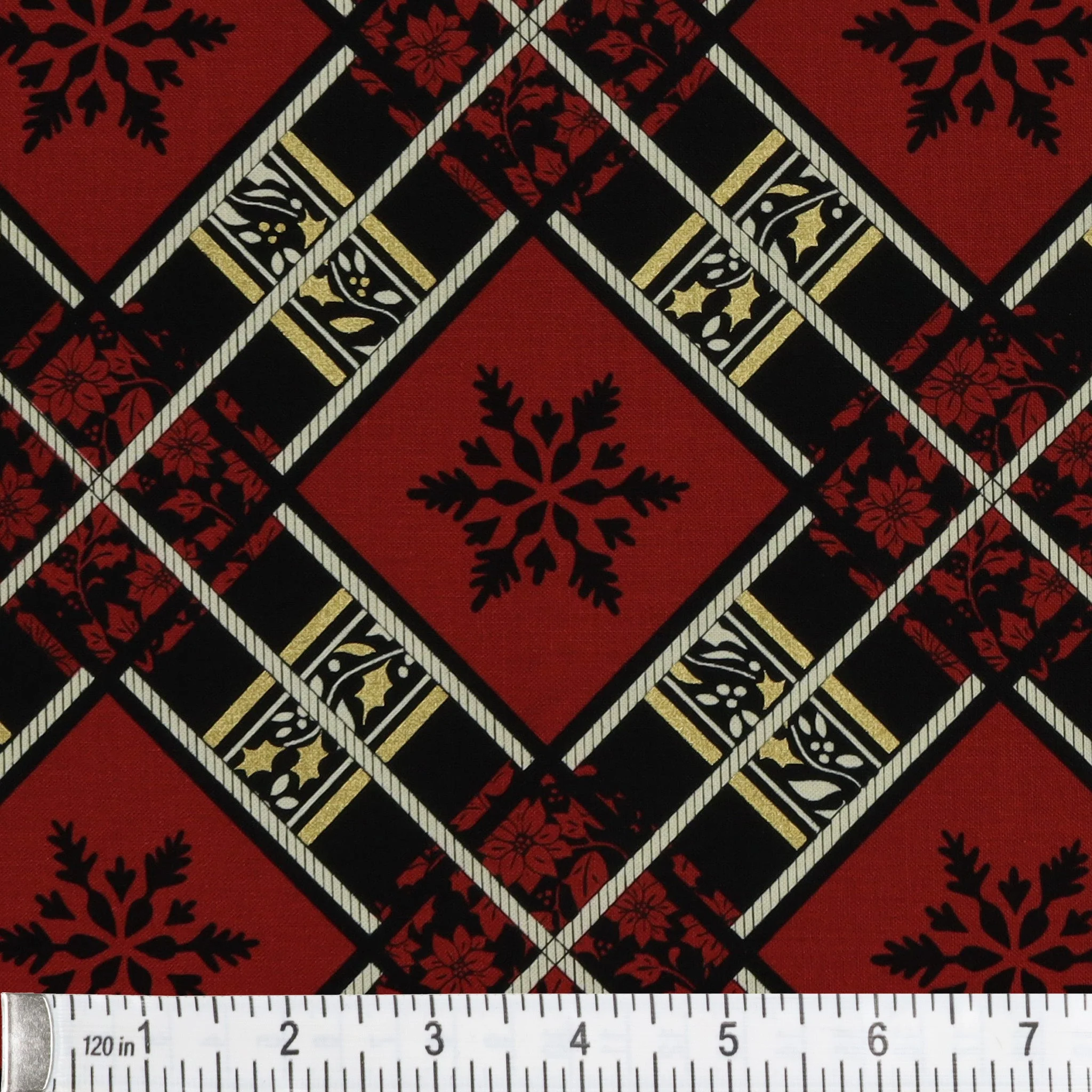 Holiday Tidings Fabric Collection - Snowflake Diamond Burgundy/Black - Image 2