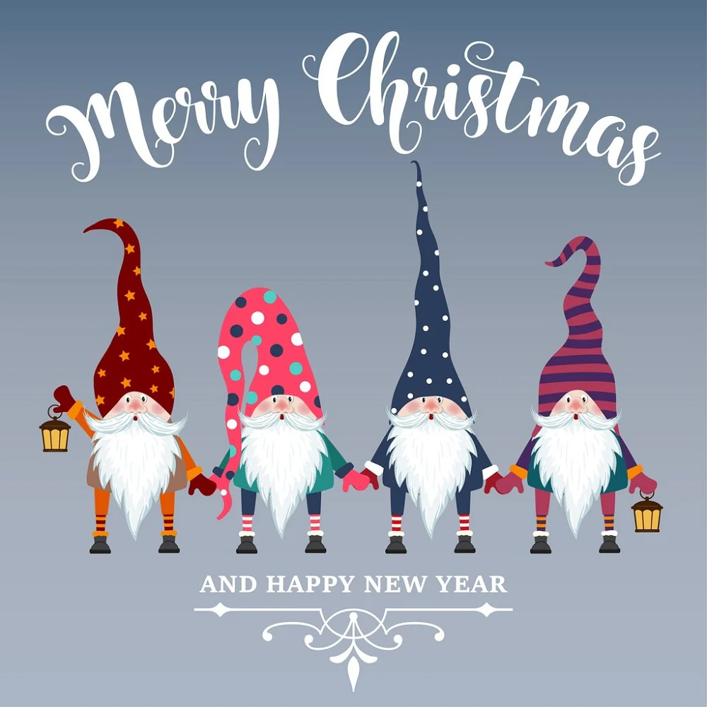 Holiday Wishes Gnome Fabric Panel - Blue
