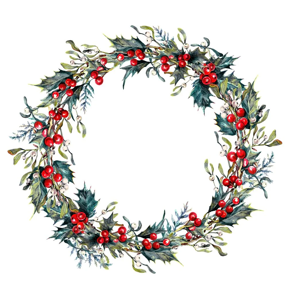 Holly Berry & Mistletoe Wreath Fabric Panel