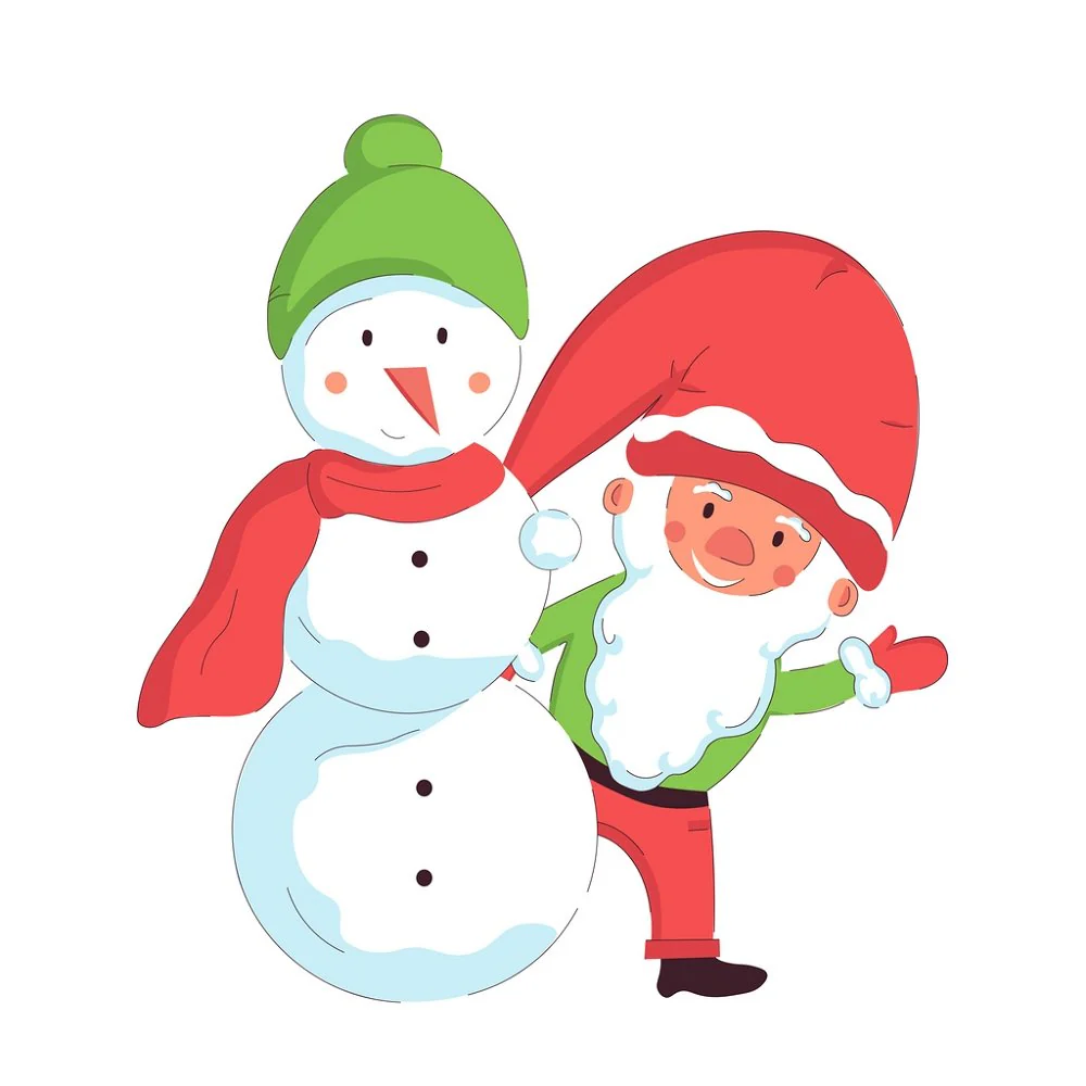 Holly Jolly Gnome & Snowman Fabric Panel