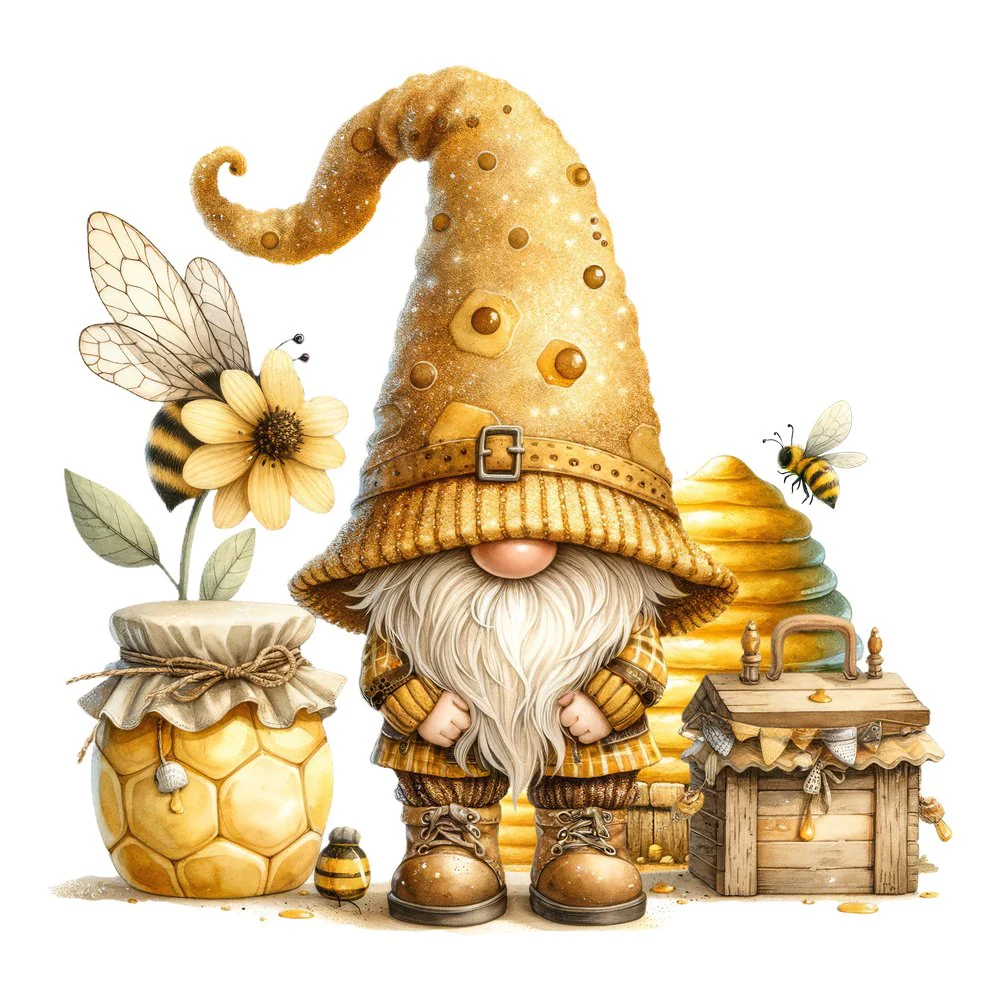 Honey Bee Gnome #6 Fabric Panel