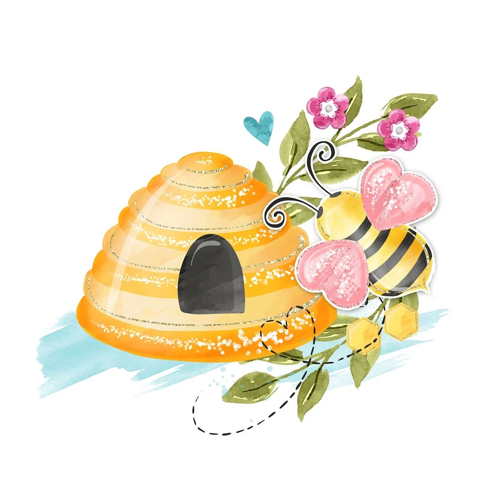 Honey Bee Hive & Florals Fabric Panel