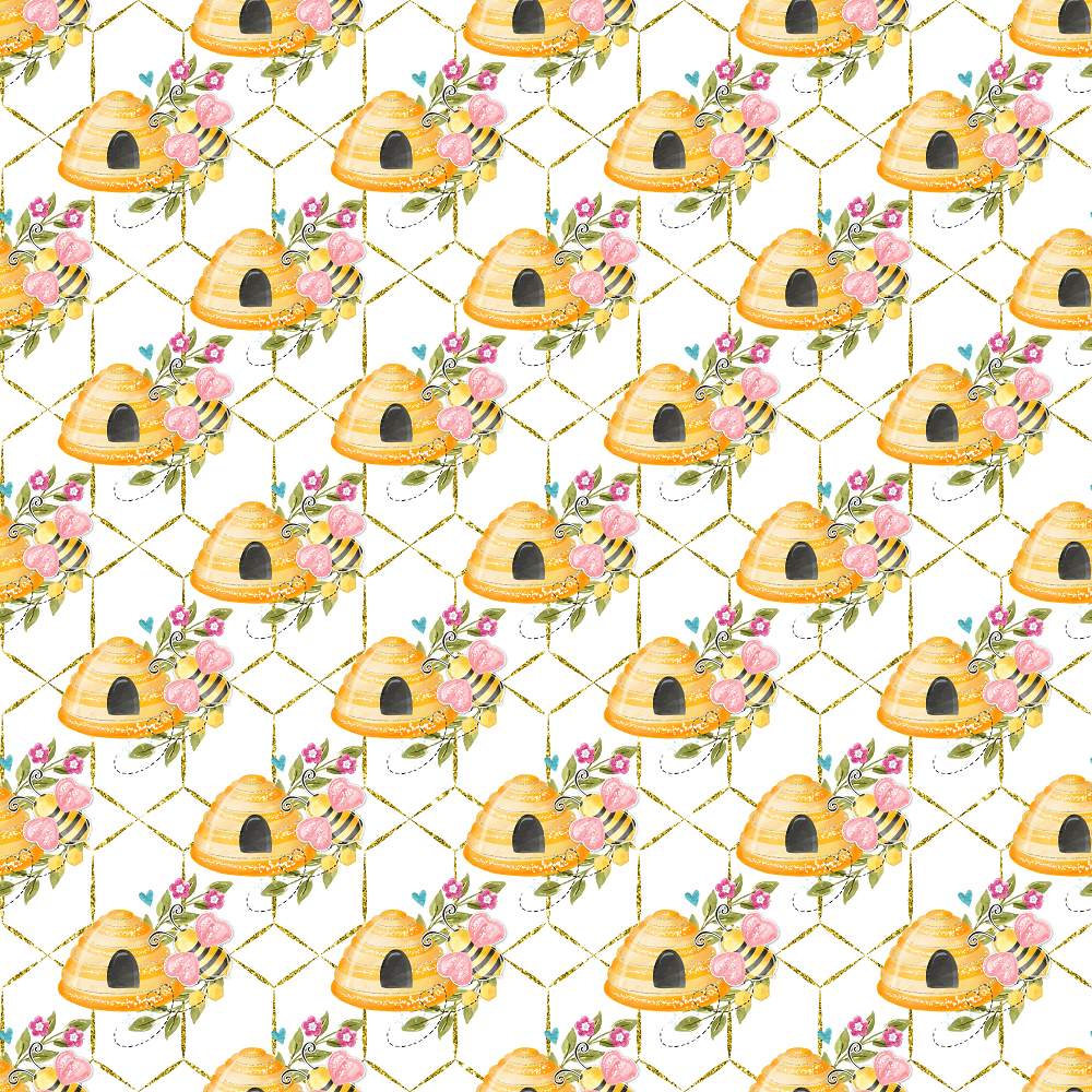 Honey Bee Hives On Hexagons Fabric - White