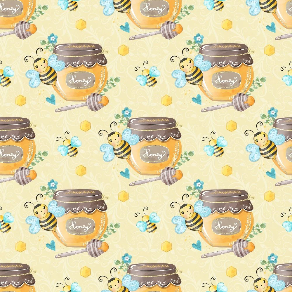 Honey Bee & Jar Fabric - Yellow