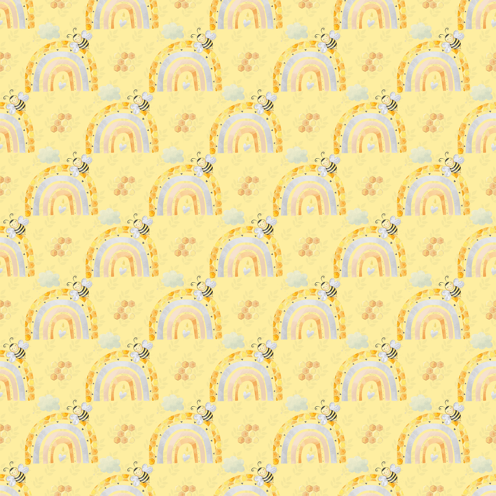 Honey Comb Rainbows on Leaf Fabric - Yellow