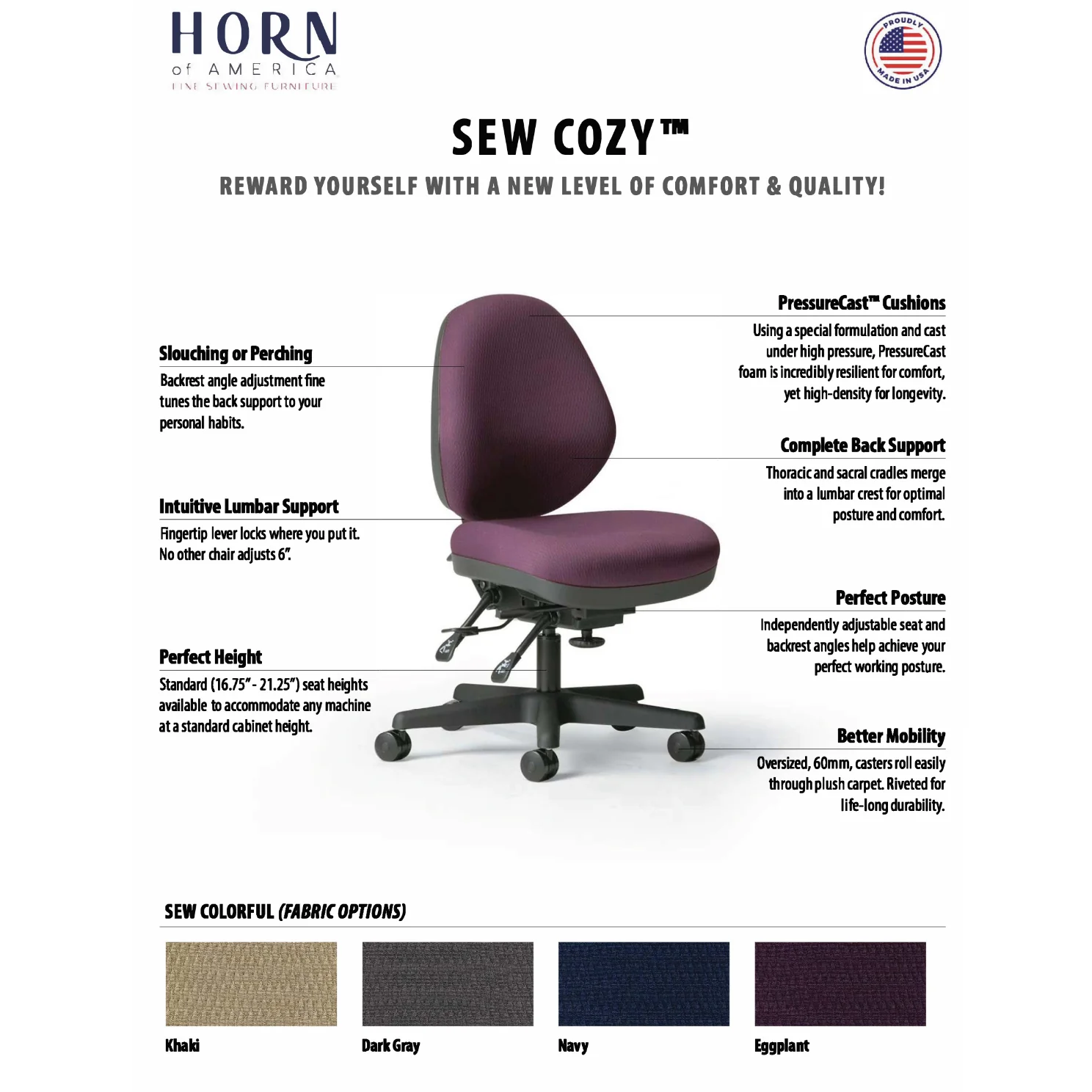 Horn of America Sew Cozy Standard Sewing Chair - Image 5