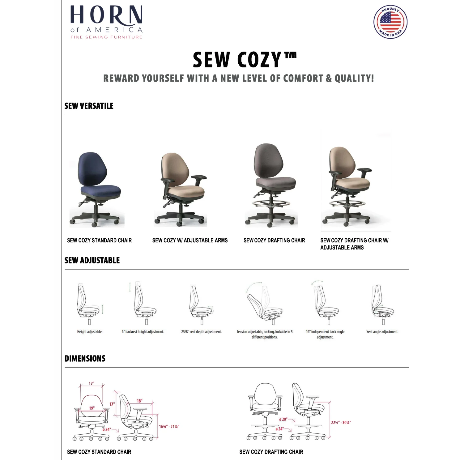 Horn of America Sew Cozy Standard Sewing Chair - Image 6