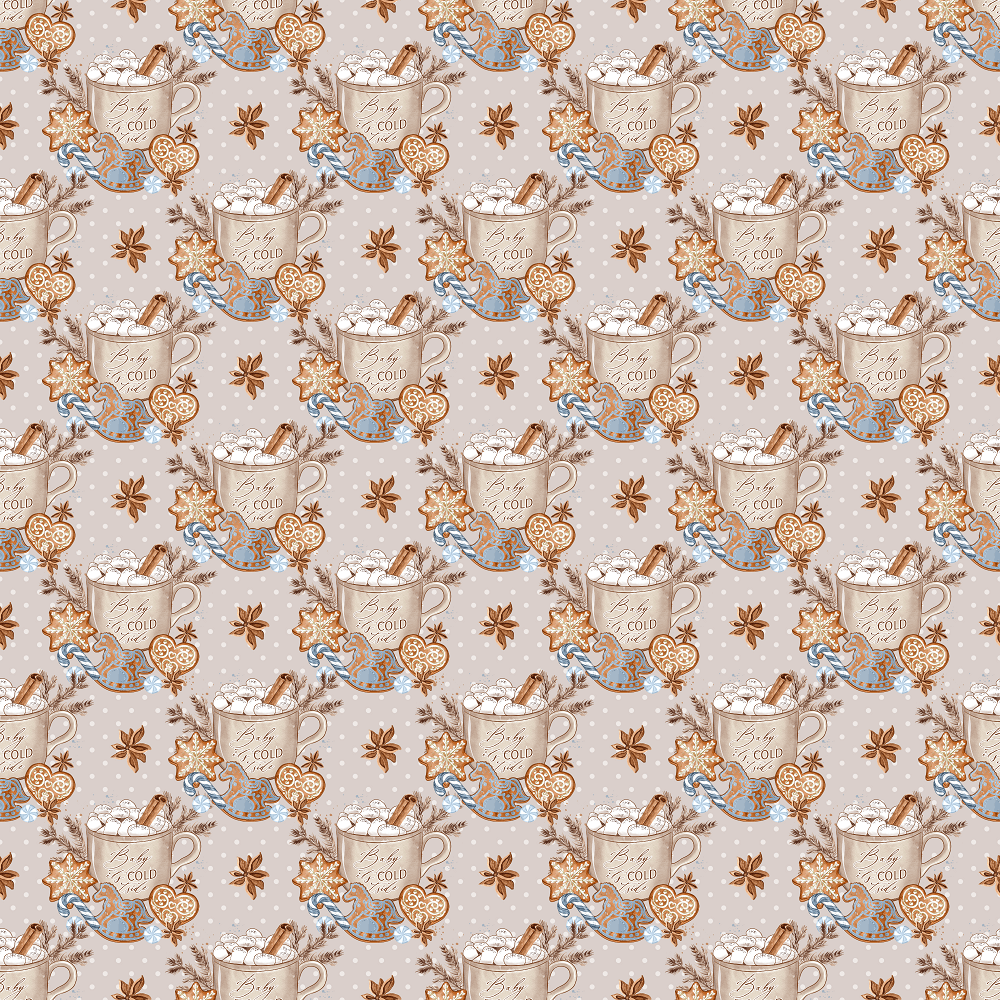 Hot Chocolate & Cookies Fabric - Gray