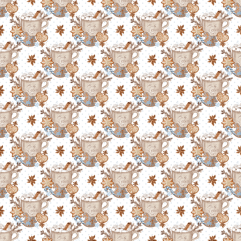 Hot Chocolate & Cookies Fabric - White