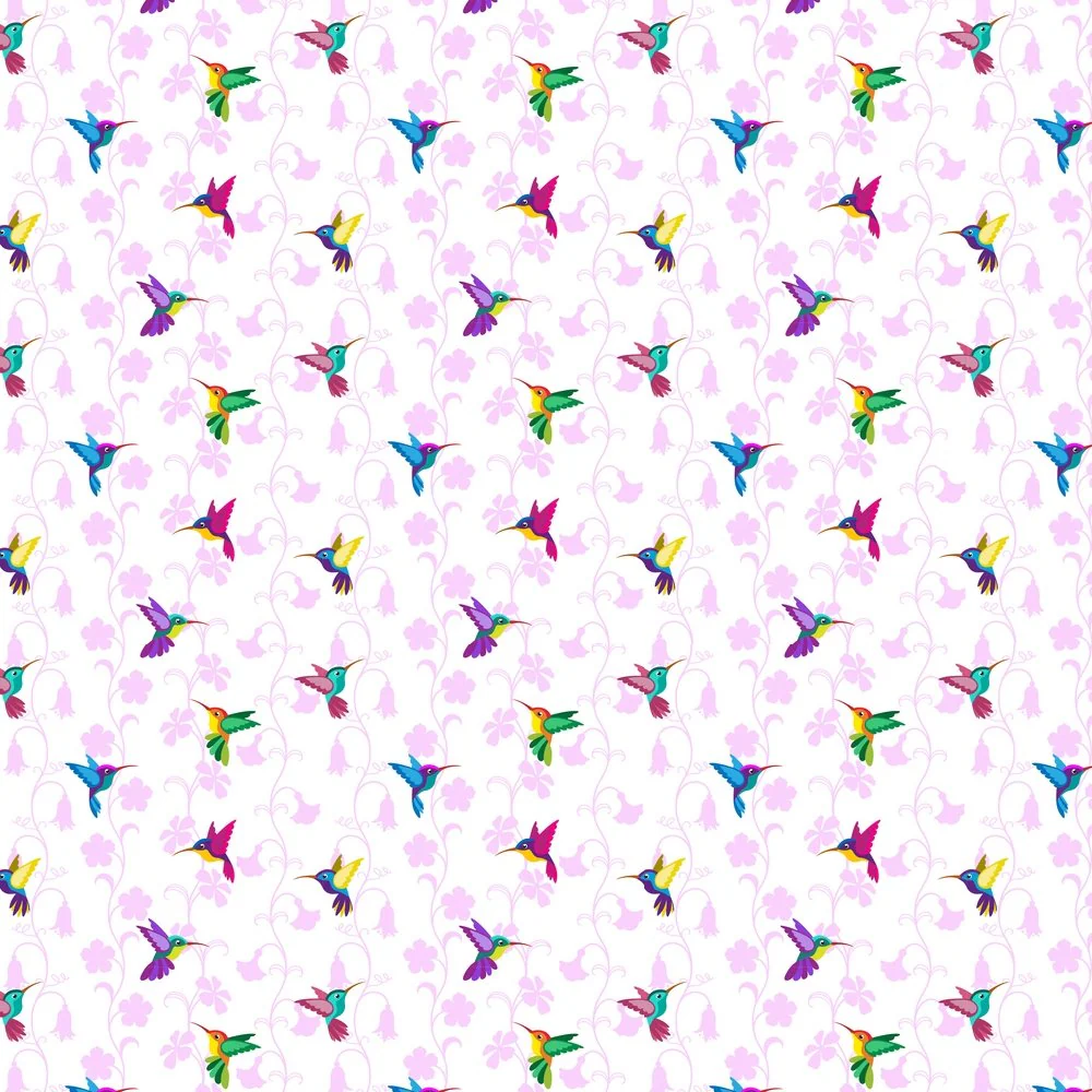 Hummingbird Floral Fabric - Purple