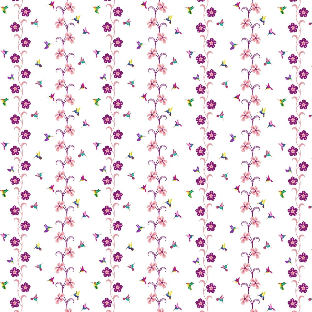 Hummingbird Garden Fabric - Pink/Purple