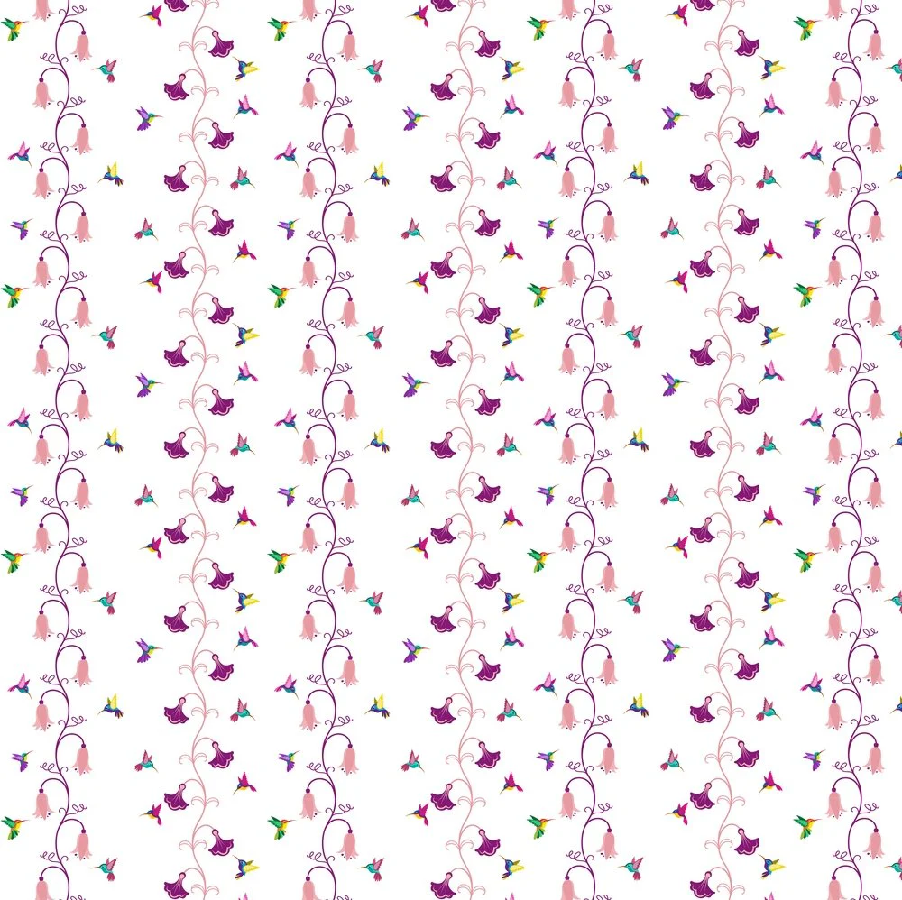Hummingbird Vine Fabric - Pink/Purple