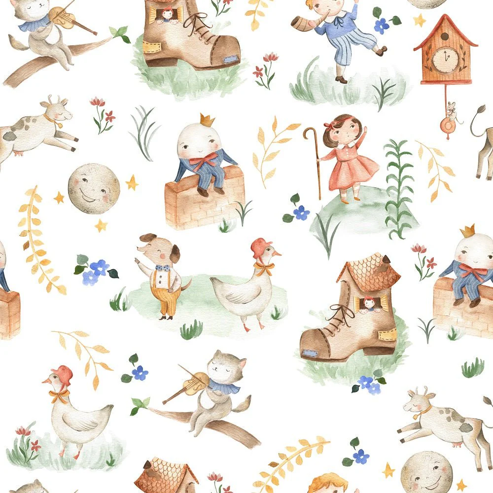 Humpty Dumpty Fabric - White