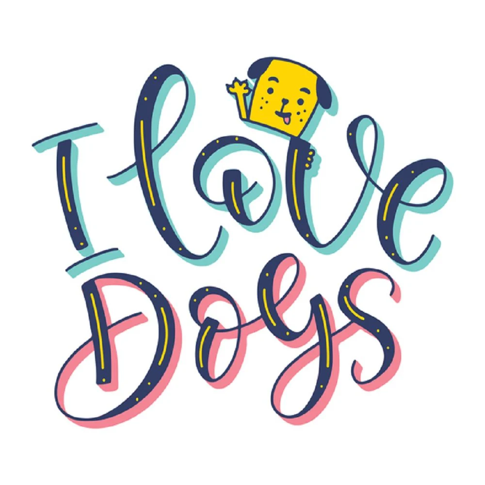 I Love Dogs Fabric Panel - Blue