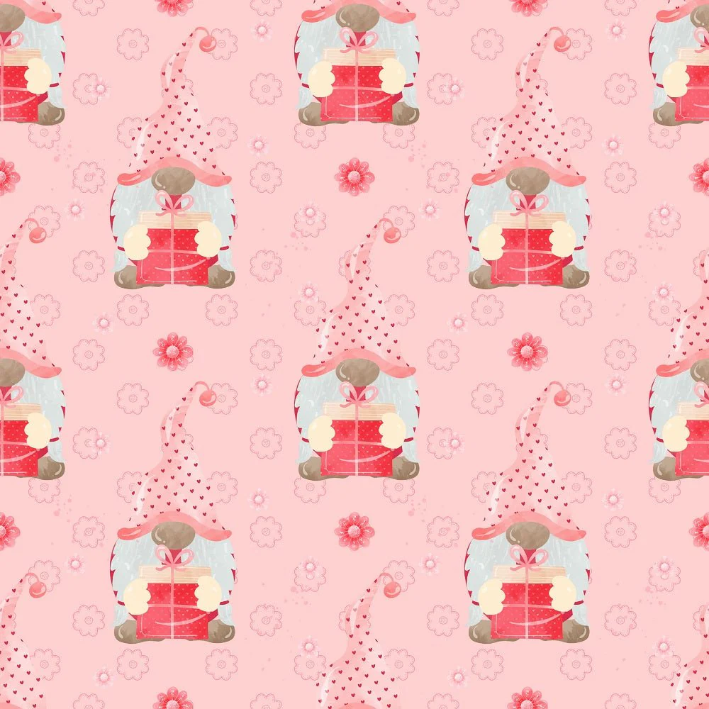 I Love You Gnomes with Present Fabric - Pink