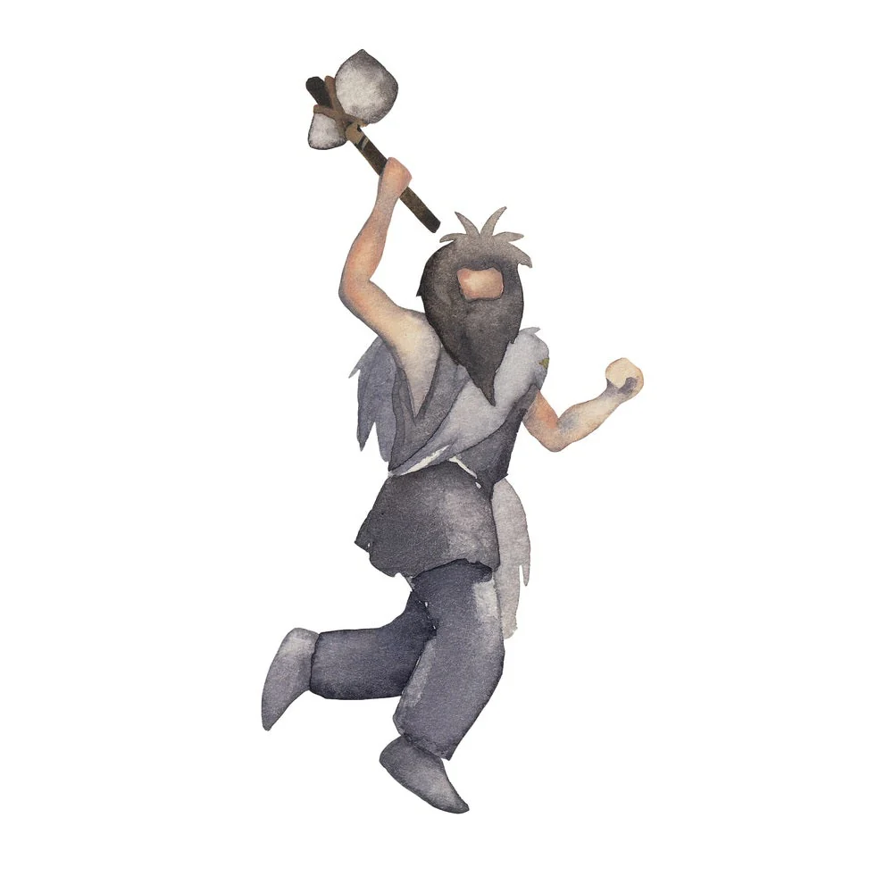 Ice Age Caveman Hunting with Hammer Fabric Panel