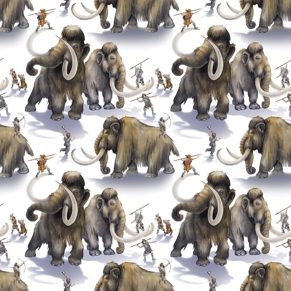 Ice Age Hunting Mammoths Fabric