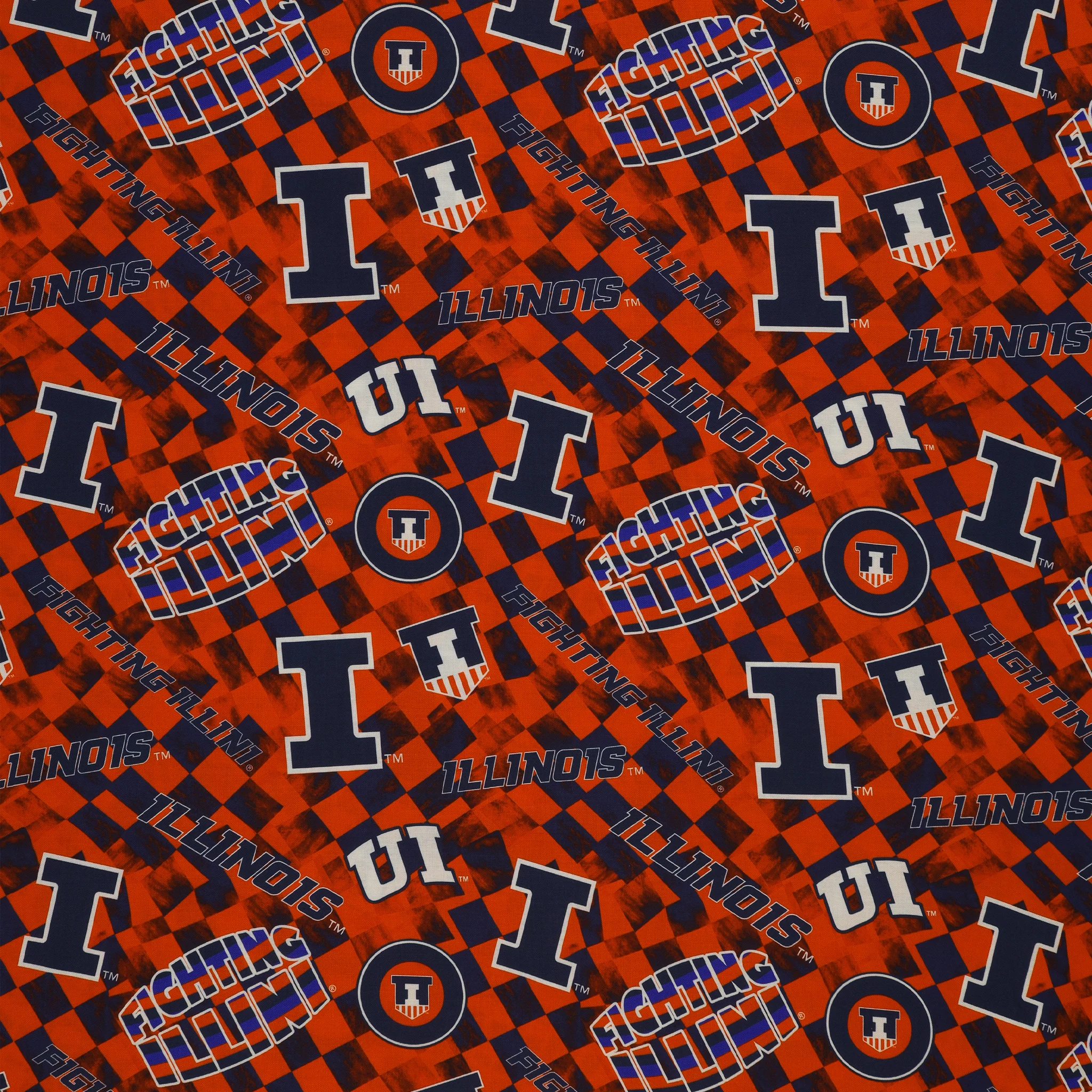 Illinois Fighting Illini Allover Checker Fabric