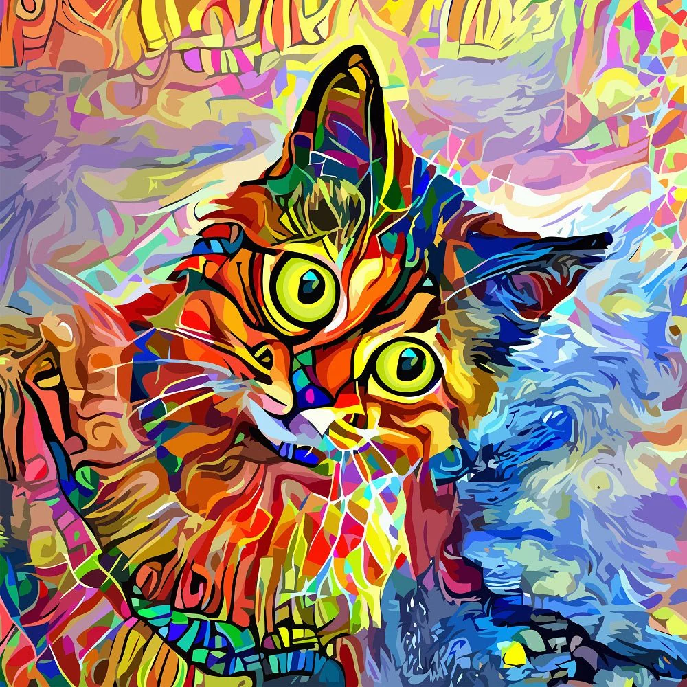 Impressionist Cat Portrait #1 Fabric Panel