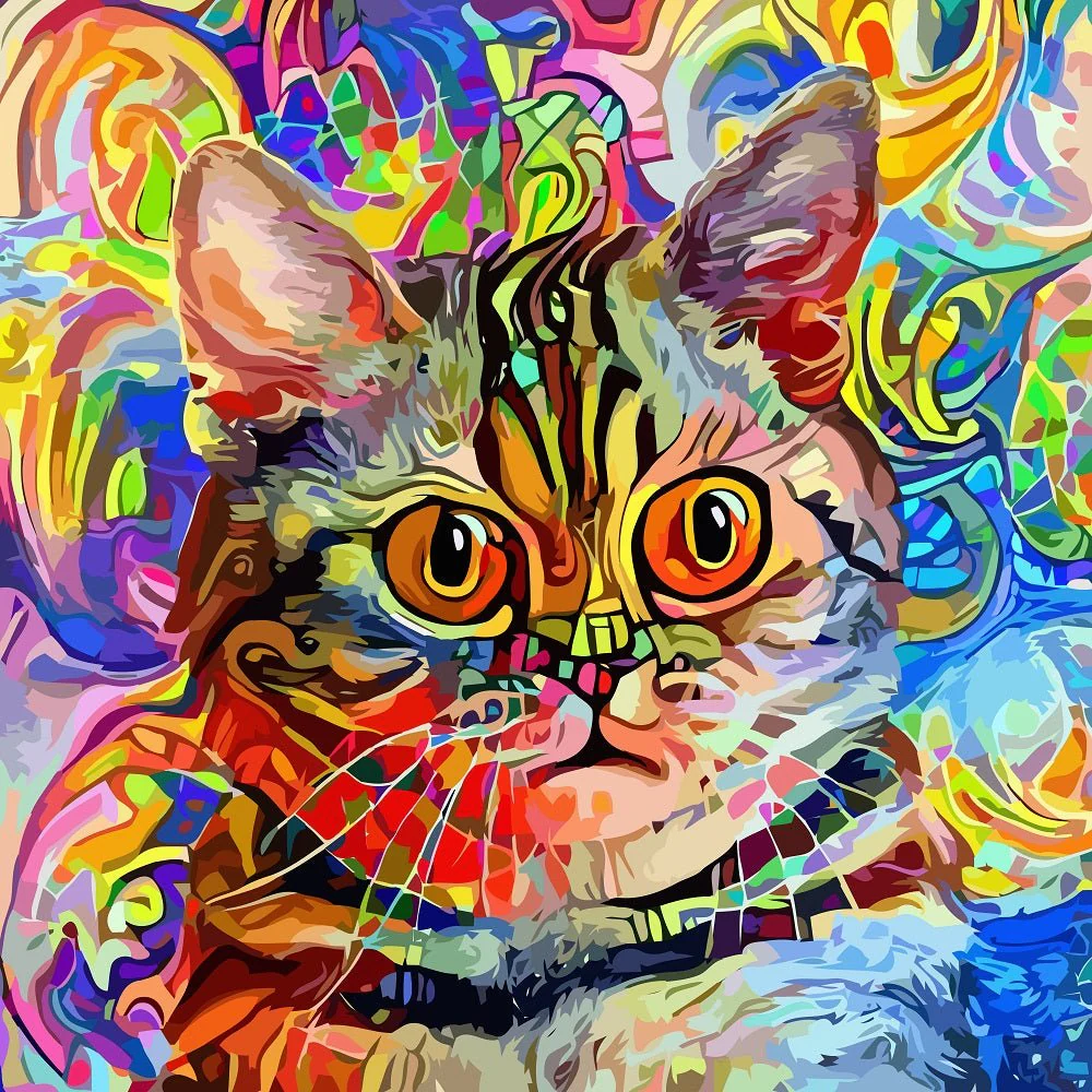 Impressionist Cat Portrait #10 Fabric Panel
