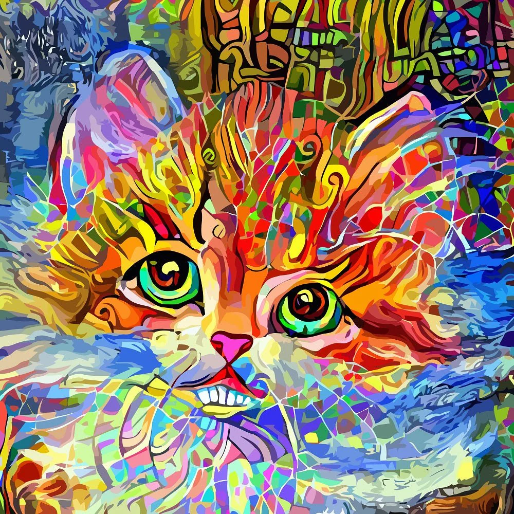 Impressionist Cat Portrait #4 Fabric Panel