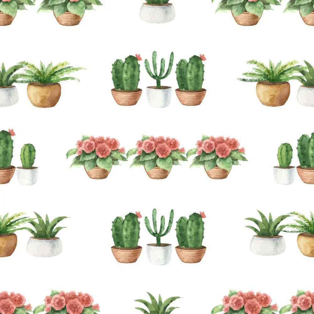 Indoor Green Plants Cactus & Roses Fabric