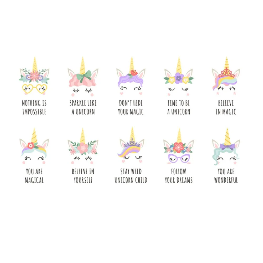 Inspirational Unicorn Theme Quotes Fabric Panel - White