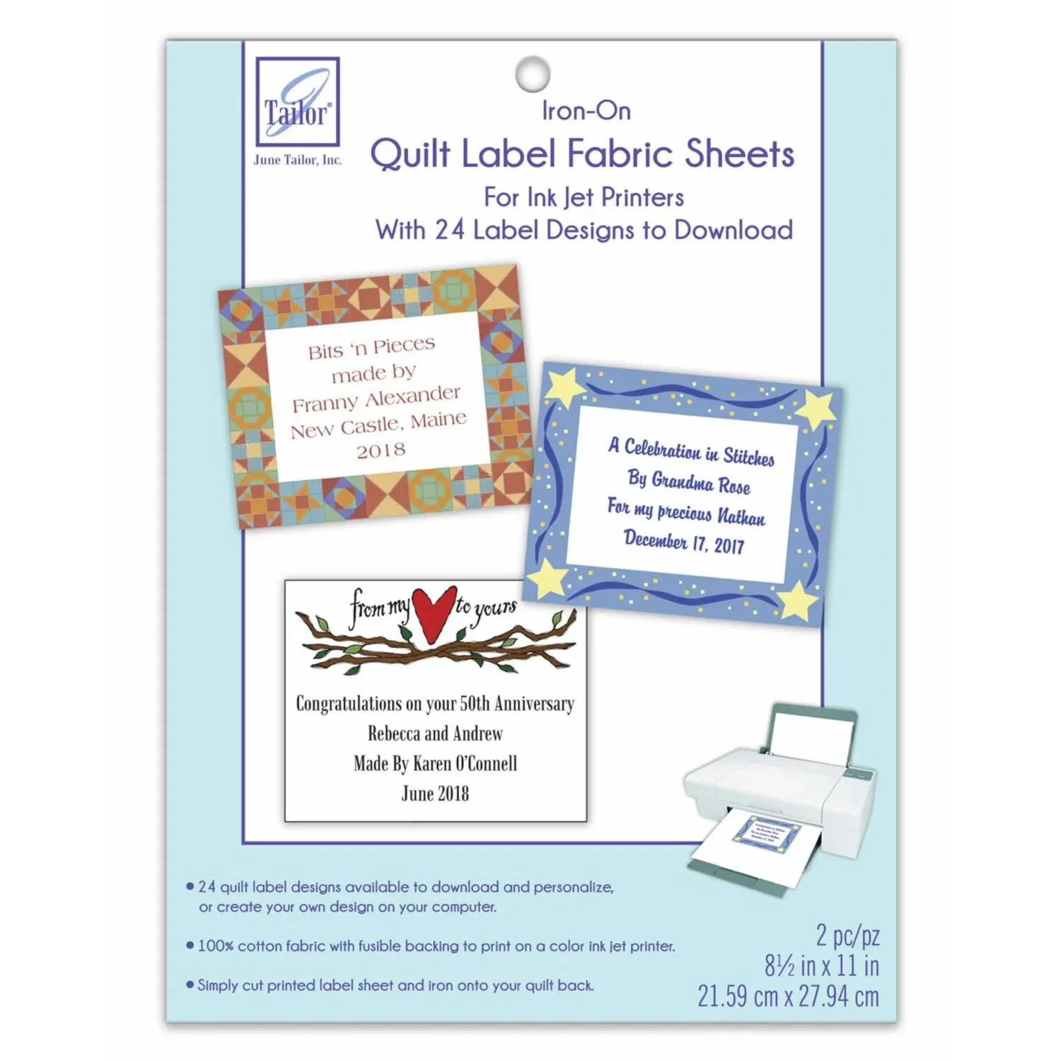Iron-On Quilt Label Fabric Sheets, June Tailor