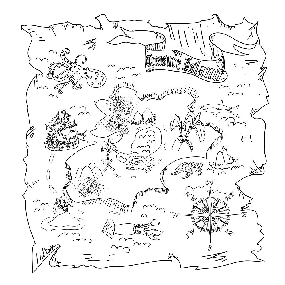 Island Map Fabric Panel - White
