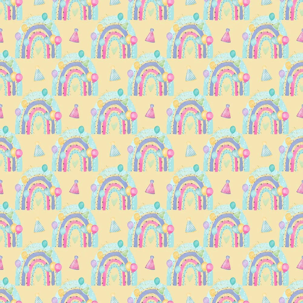 It's a Birthday Party Rainbows Fabric - Tan