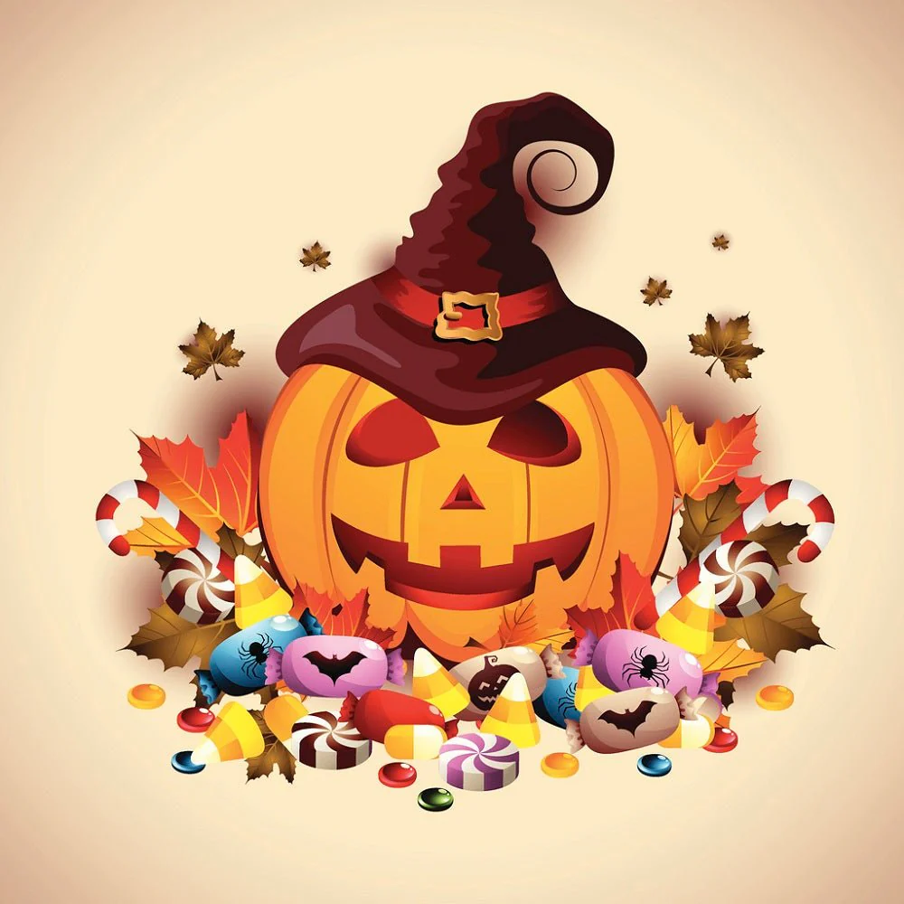 Jack O' Lantern with Treats Fabric Panel