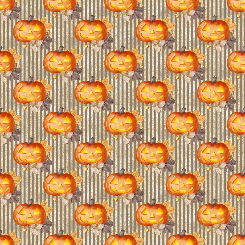 Jack-O-Lanterns on Vertical Stripes Fabric - Brown