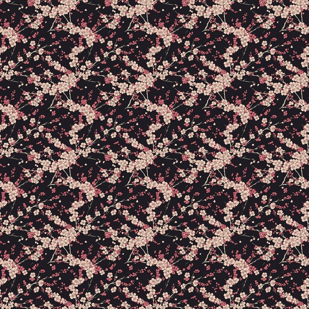 Japanese Cherry Blossom Black Fabric