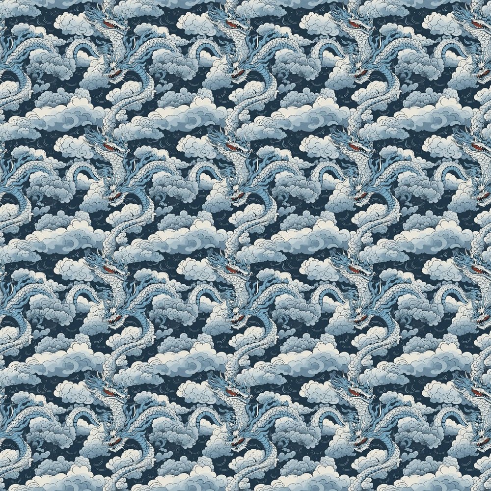Japanese Dragons and Clouds Fabric
