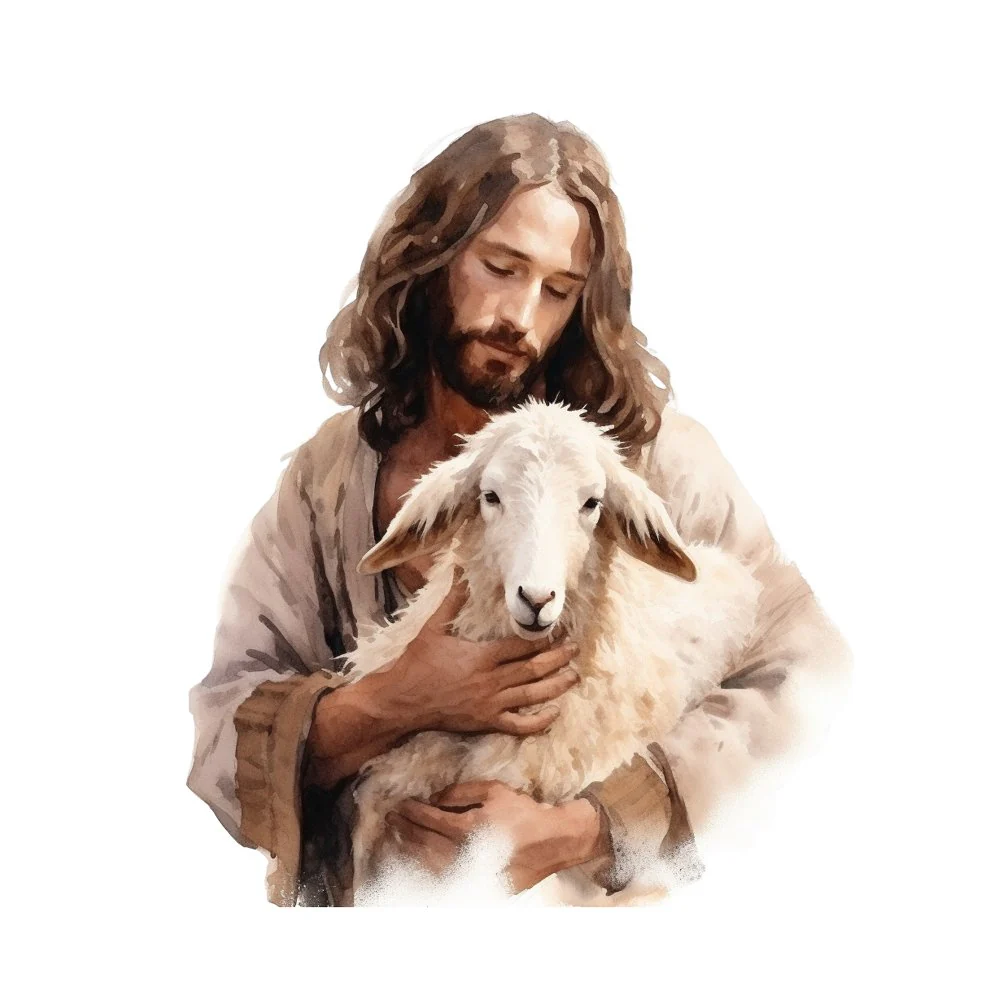 Jesus Holding Lamb Fabric Panel