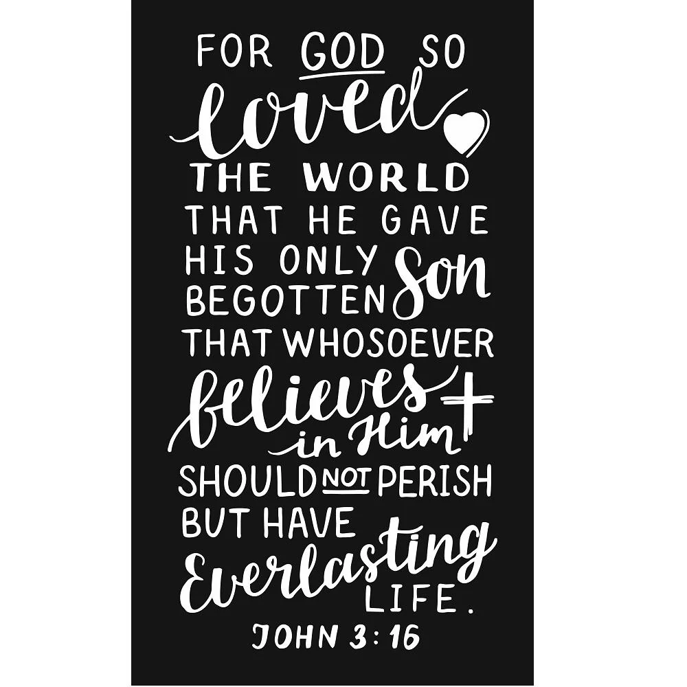John 3:16 Black Fabric Panel - 25"