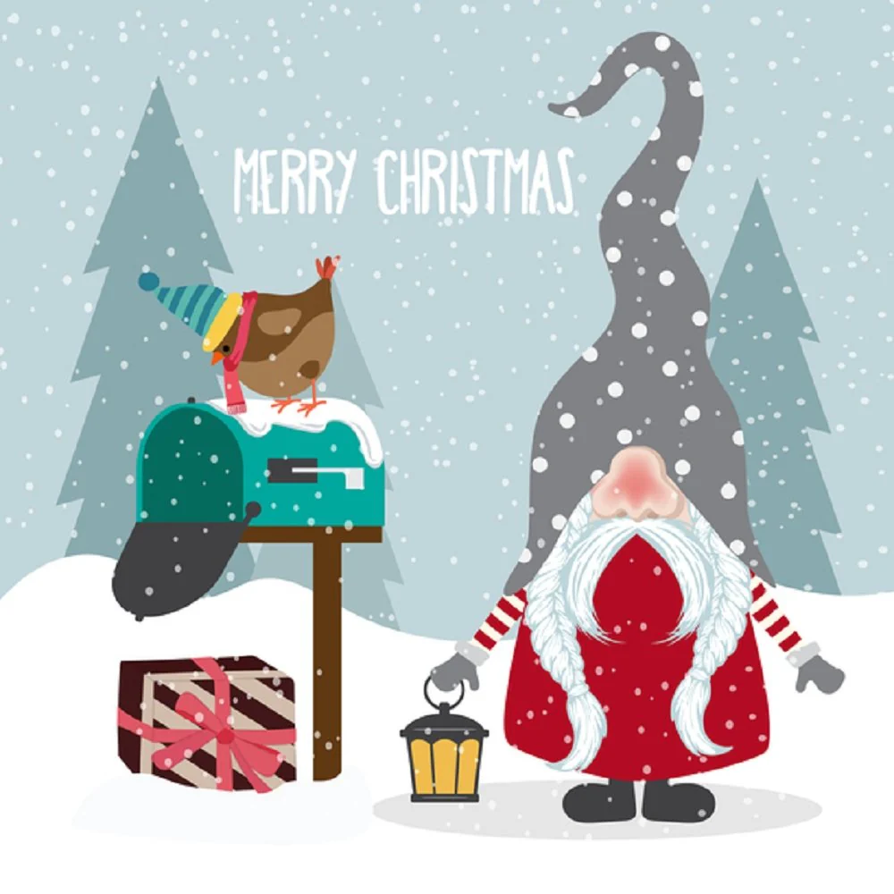 Joyful Christmas Gnome Fabric Panel - Gray
