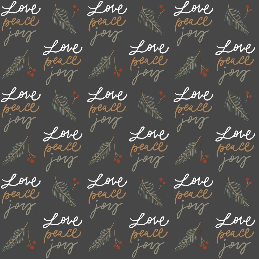 Joyful Christmas Love, Peace, & Joyful Fabric - Dark Gray