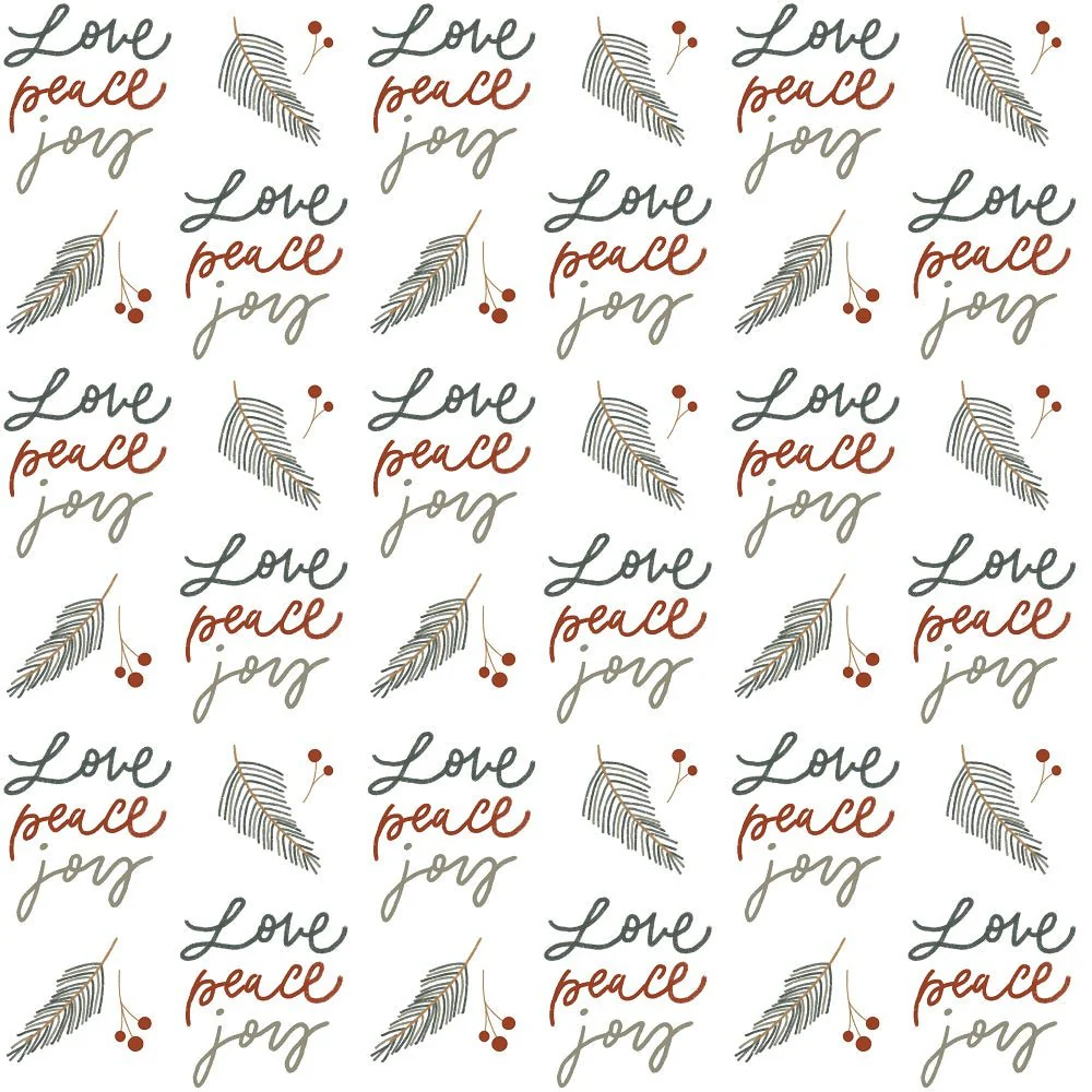 Joyful Christmas Love, Peace, & Joyful Fabric - White