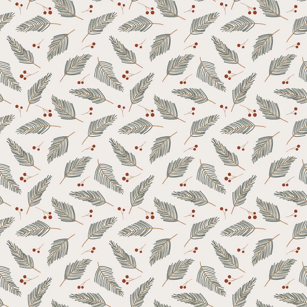 Joyful Christmas Plants Fabric - Cream