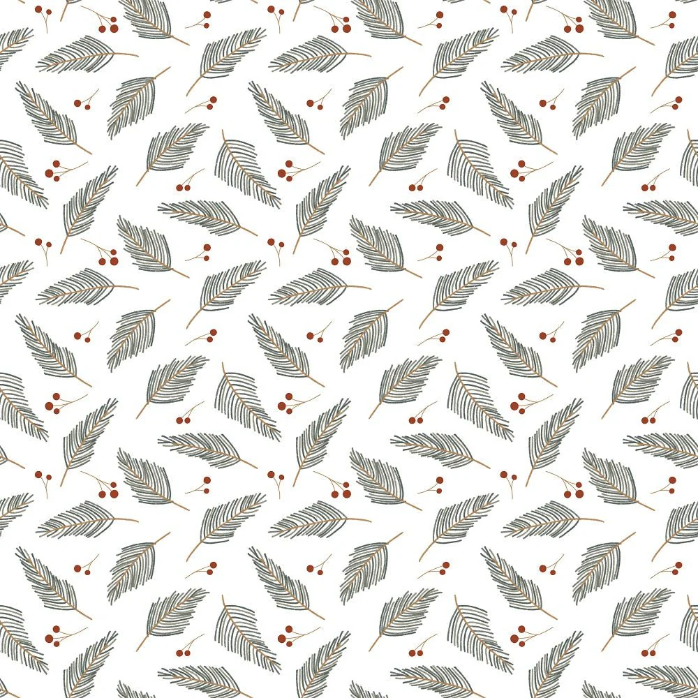 Joyful Christmas Plants Fabric - White