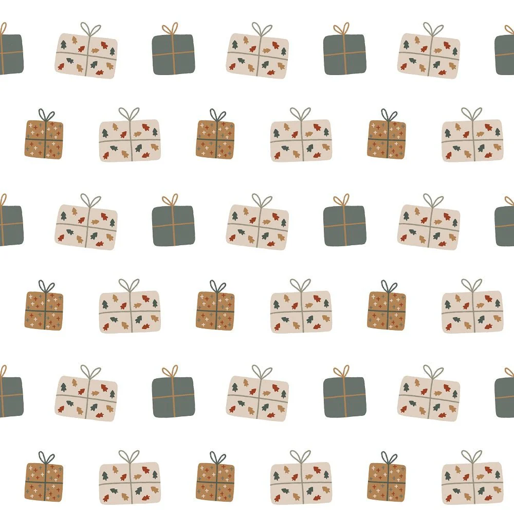 Joyful Christmas Scattered Presents Fabric - White