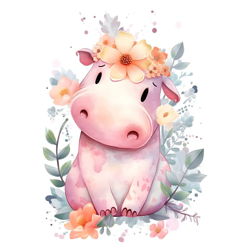 Kawaii Nursery Baby Hippo Fabric Panel