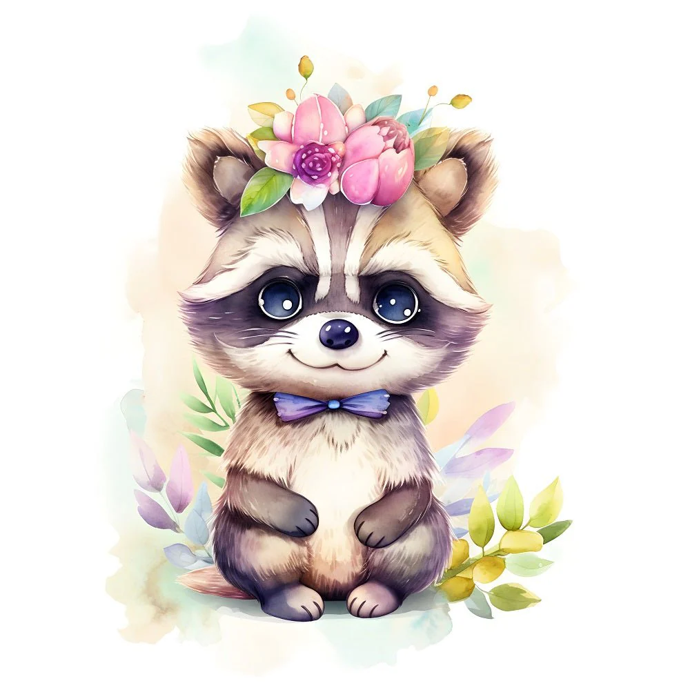 Kawaii Nursery Baby Raccoon Fabric Panel