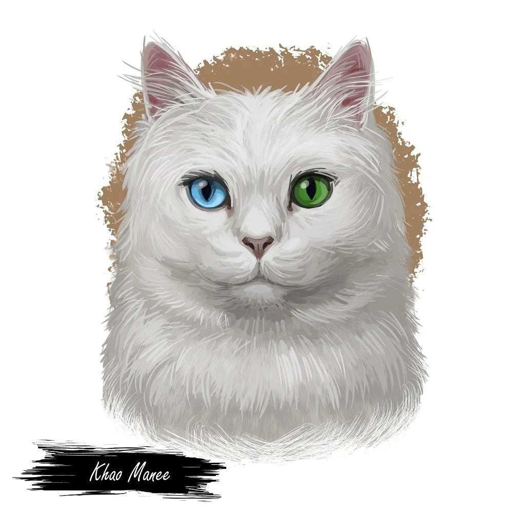 Khao Manee Cat Portrait Fabric Panel