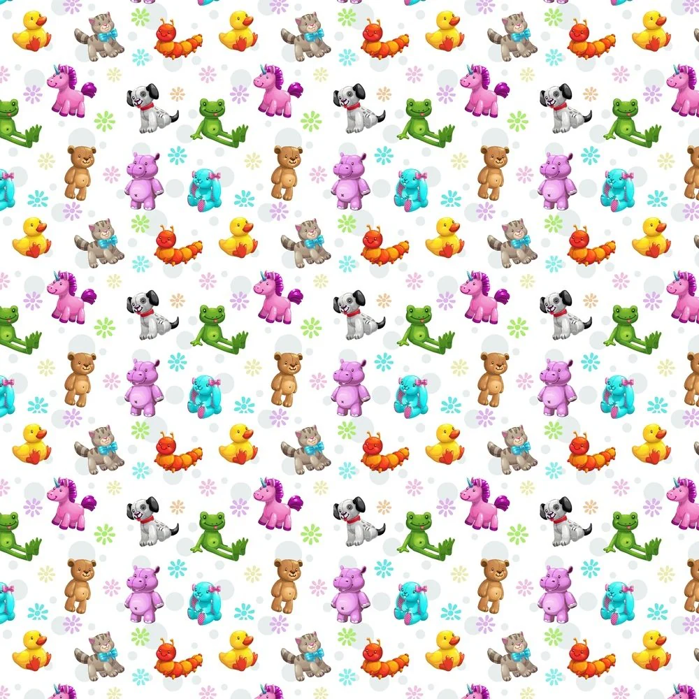 Kid’s Playtime, Stuffed Animal Fabric - White