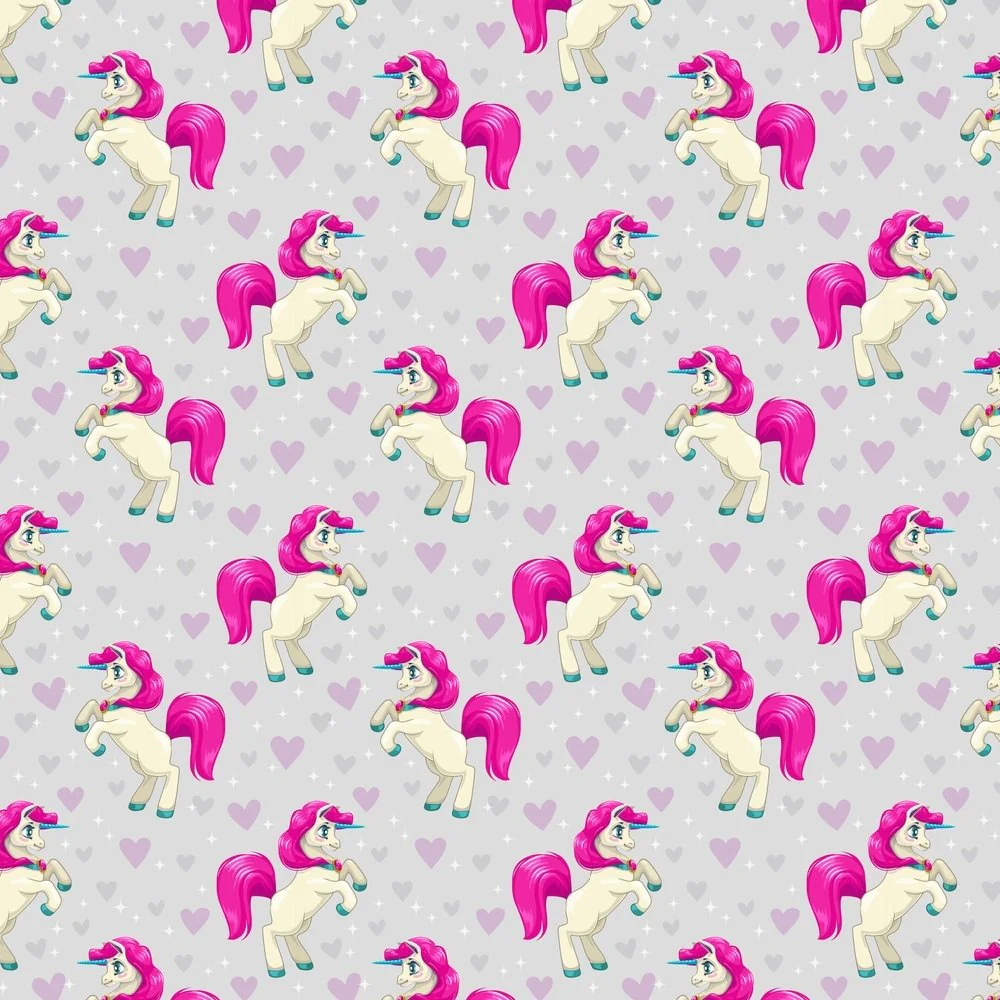 Kid's Playtime, Cartoon Fairy Unicorn & Hearts Fabric - Pink